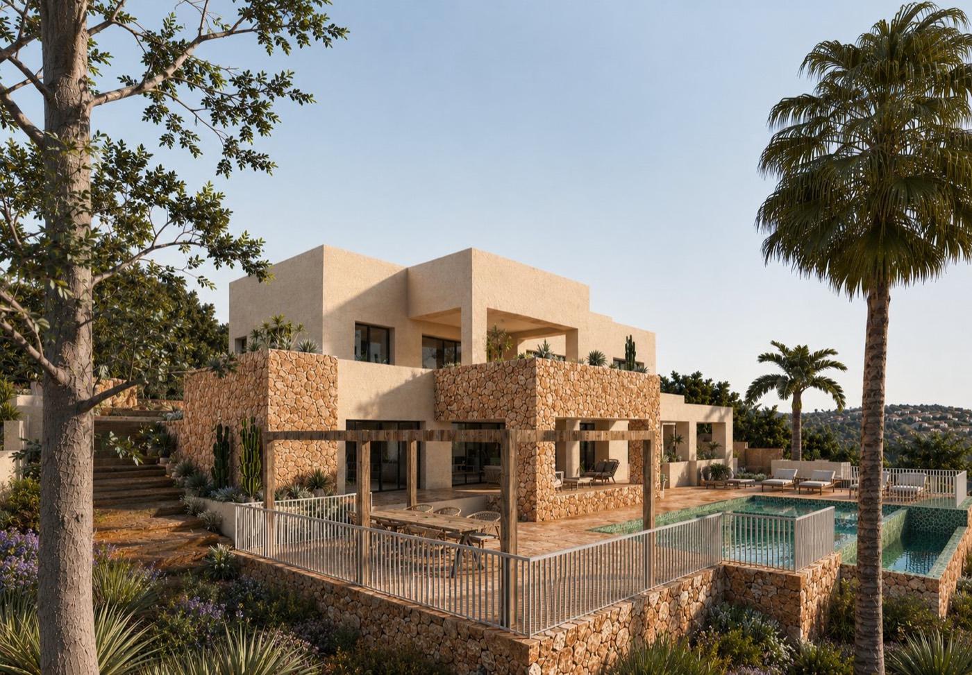 L'Essence, render de la fachada sur con piscina
